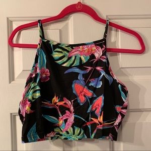 Neon Floral and Black F21 Crop Top